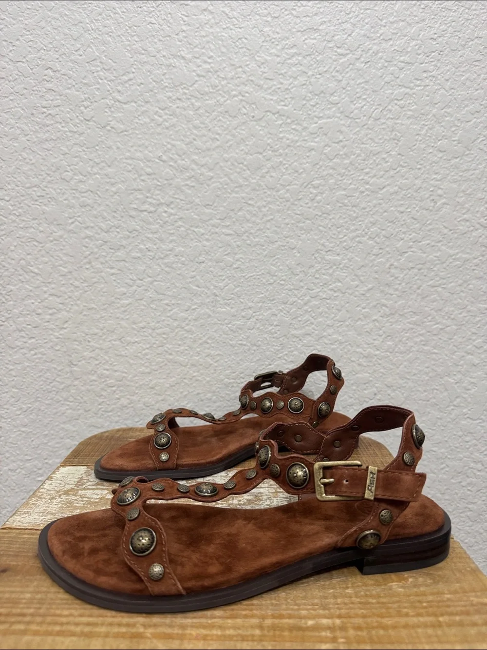 A.S.H. Phanny Suede Studded T Strap Sandal Size 38/ 7.5-8